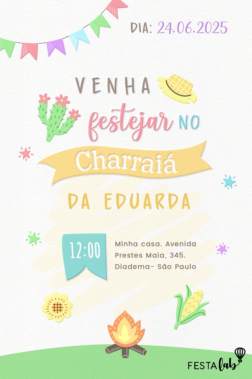 Modelo de Convite de Cha de bebe - Cha de Arraia Criar convite de Chá de bebê - Chá de Arraiá| FestaLab