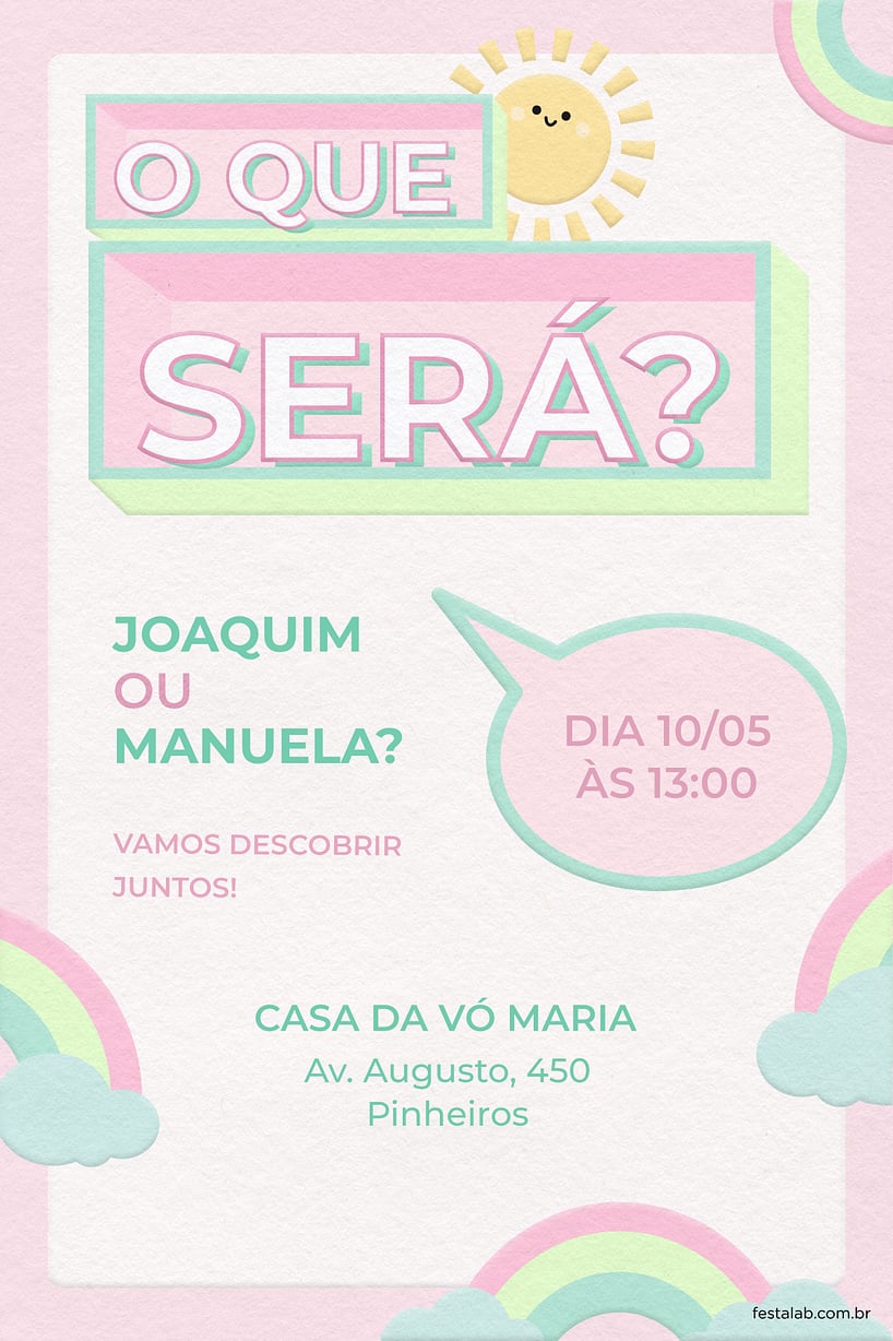 Criar convite de Chá revelação - O que será? Rosa| FestaLab