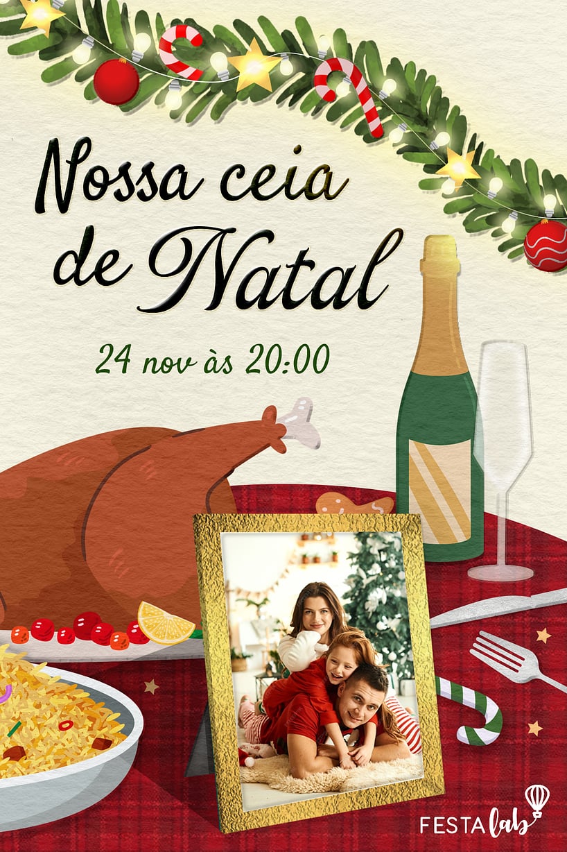 Criar convite de Ocasiões especiais - Banquete de Natal: Branco| FestaLab