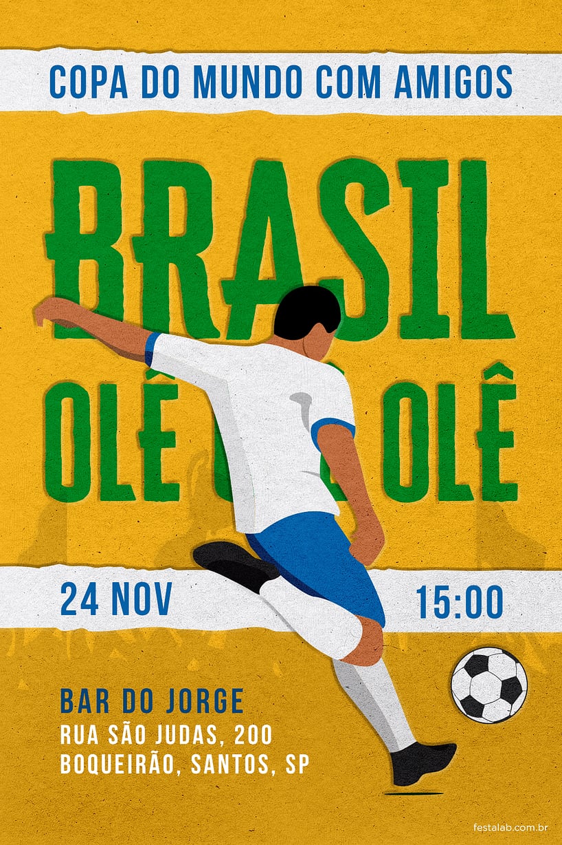 Modelo de Convite de Ocasioes especiais - Brasil amarelo Criar convite de Ocasiões especiais - Brasil amarelo| FestaLab