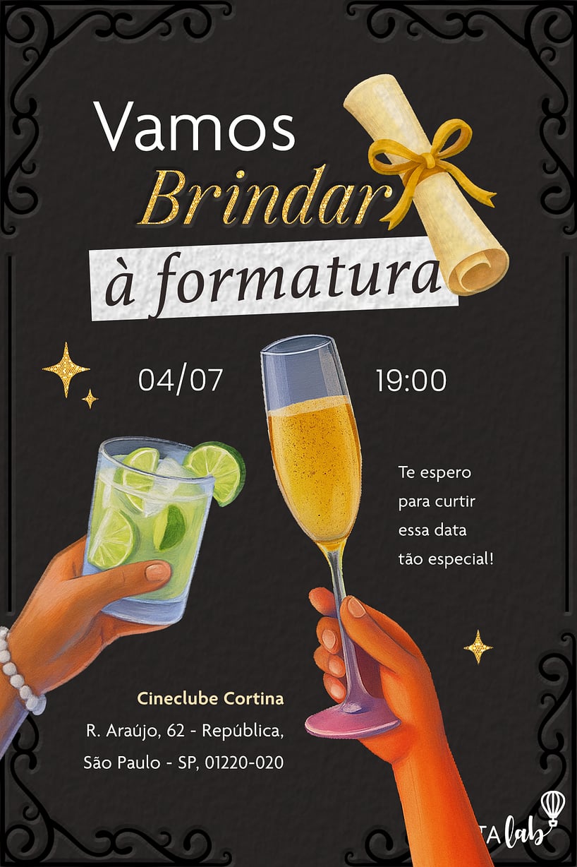 Criar convite de Ocasiões especiais - Brindar à formatura| FestaLab