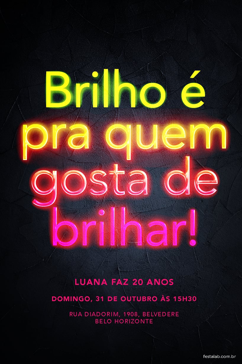 Criar convite de Ocasiões especiais - Neon Brilho| FestaLab