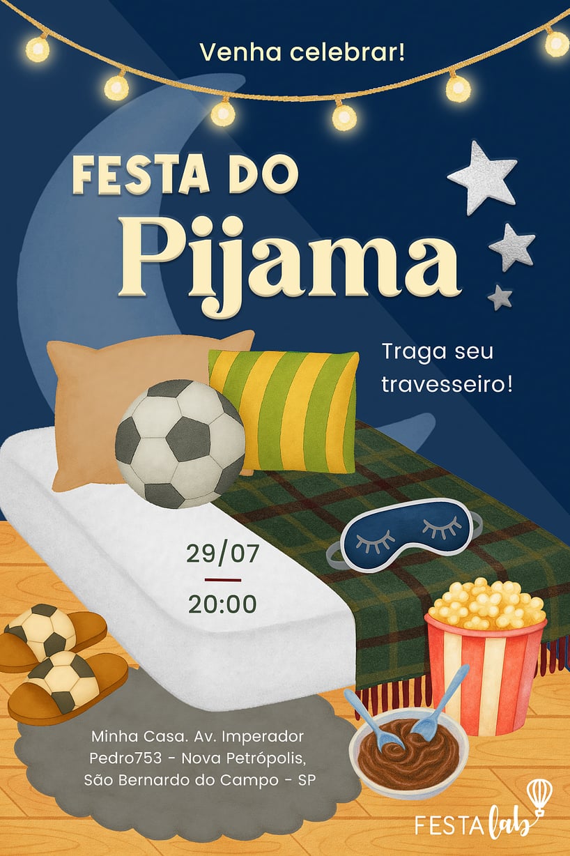 Criar convite de Ocasiões especiais - Noite do pijama verde| FestaLab