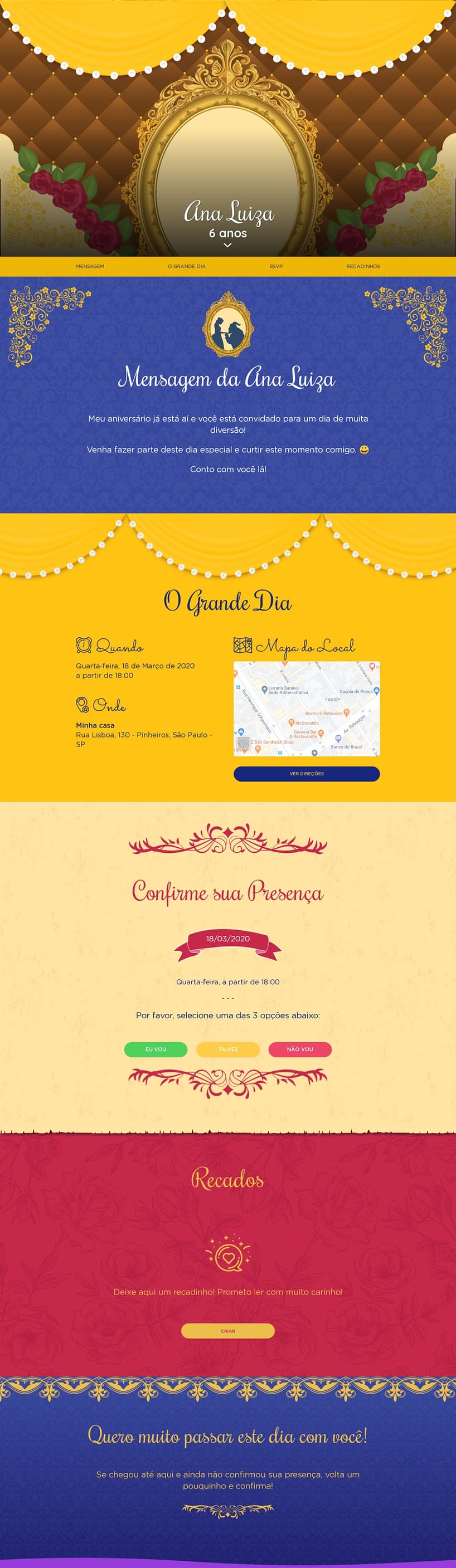Convite online de aniversário - A Magia de A Bela e a Fera| FestaLab