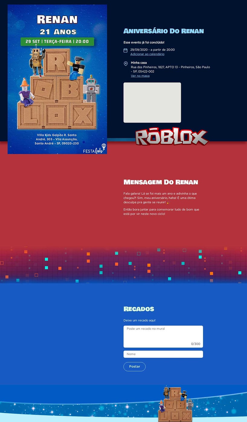 Vibe de Aniversario - Bloco do Roblox Azul