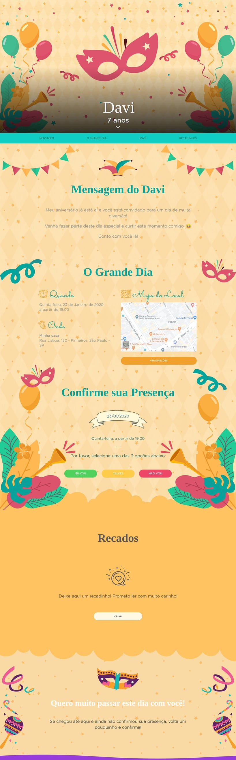 Convite online de aniversário - Carnaval Rosinha| FestaLab