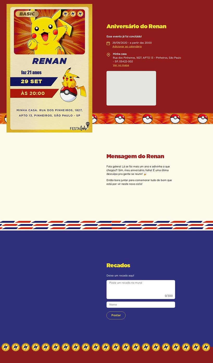 Convite online de aniversário - Carta Pikachu| FestaLab