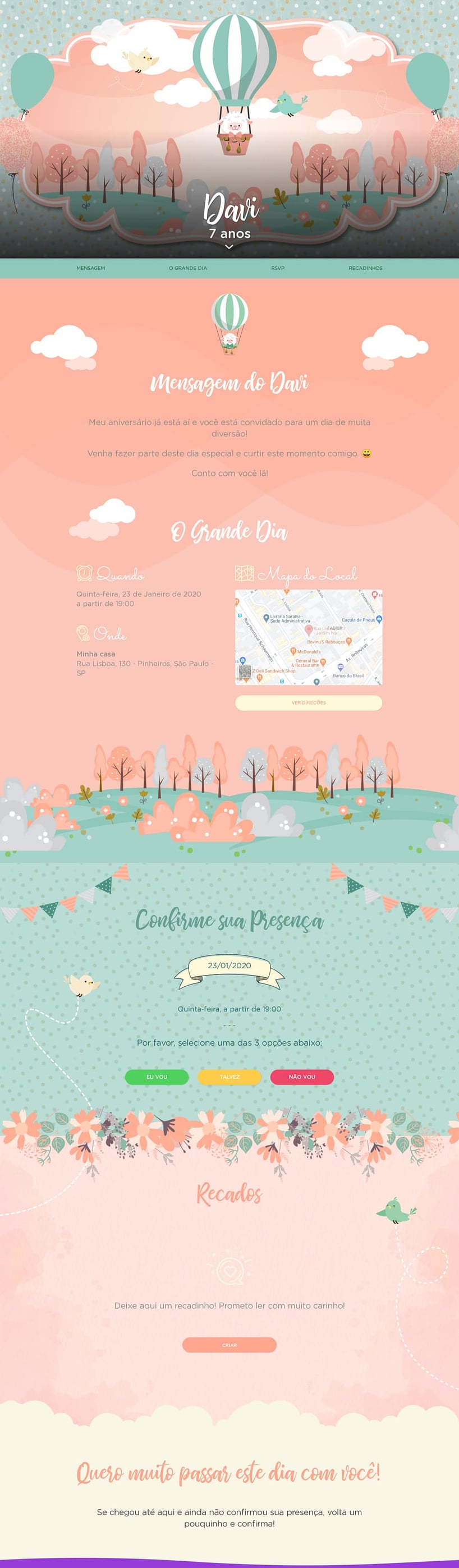 Convite online de aniversário - Ovelha Baloeira verde| FestaLab