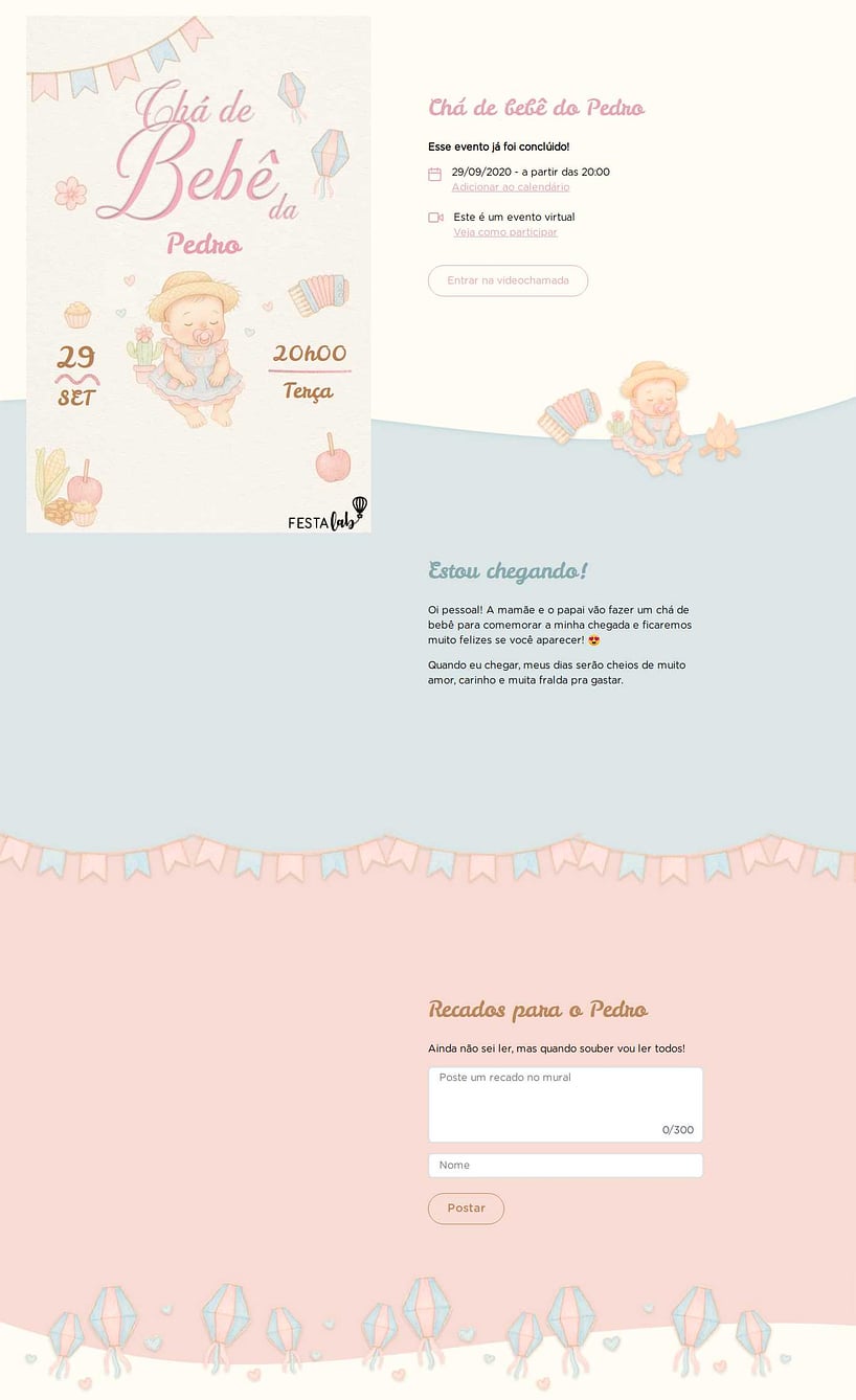 Convite Online Chá de bebê - Arraiá de Doçura | FestaLab